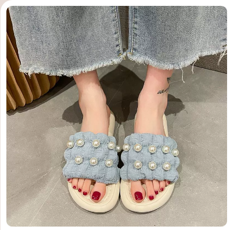 Fairy Wind Pearl Sandals (Blue New Upgraded Version/Size 35-40) (Contact customer service to confirm the shipping size after placing an order)