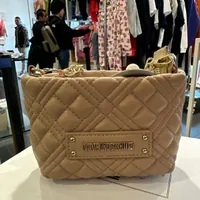 [S] LOVE MOSCHINO JC4313PP0FLA0209 LOGO METAL WITH DIAMOND PATTERN CHAIN SHOULDER BAG,BROWN, 72003600006 (SLM306)