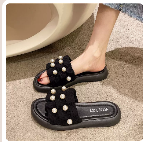 Fairy Wind Pearl Sandals (Black New Upgraded Version/35-40 Size) (Contact customer service to confirm the shipping size after placing an order)
