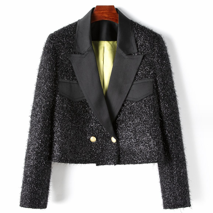 Hot selling bright silk short blazer (size S-L) (black) (contact customer service after placing order to confirm delivery size)