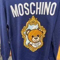 [S] MOSCHINO BIG TEDDY BEAR IN THE MIRROR PRINT T-SHIRT,NAVY, 222DV049454012287 (SM798)