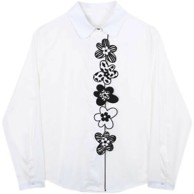 Hot selling embroidered long-sleeved button-down shirt (white) (size S-L) (contact customer service after placing order to confirm delivery size)
