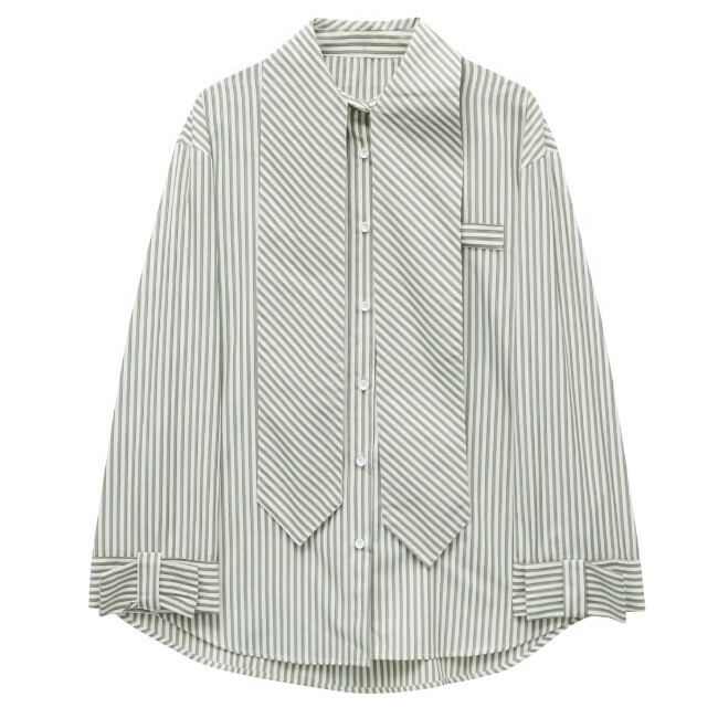 Hot Selling Striped Loose Tie Shirt (Light Green Stripe) (S/M Size) (Contact customer service after placing order to confirm delivery size)