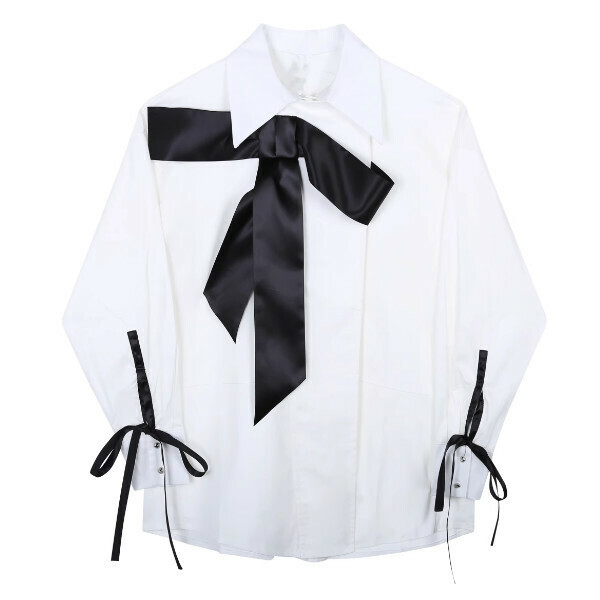 Hot Selling Bow Decorated Long Sleeve Shirt (White) (One Size)