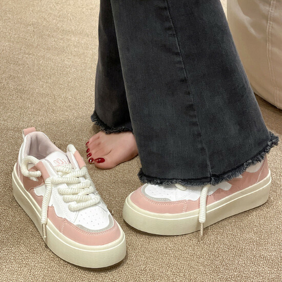 熱賣厚底皮面板鞋【粉紅色】【35-40碼】（下單後請聯絡客服確認發貨尺碼）