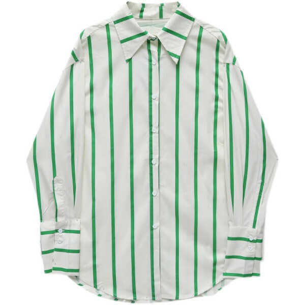 Hot selling loose long-sleeved striped shirt (light green) (size S-L) (contact customer service after placing the order to confirm the delivery size)