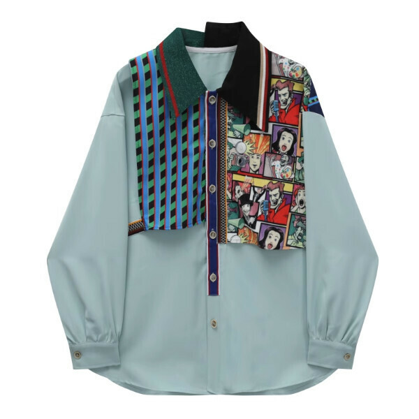 Hot selling long-sleeved patchwork shirt (picture color) (S-L size) (contact customer service after placing order to confirm delivery size)