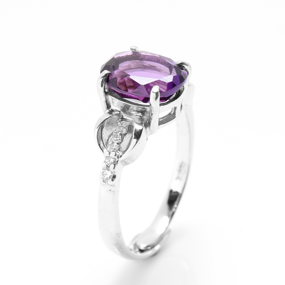 【雅紅珠寶】天然紫水晶戒指-8*10mm-925銀飾-活圍設計
