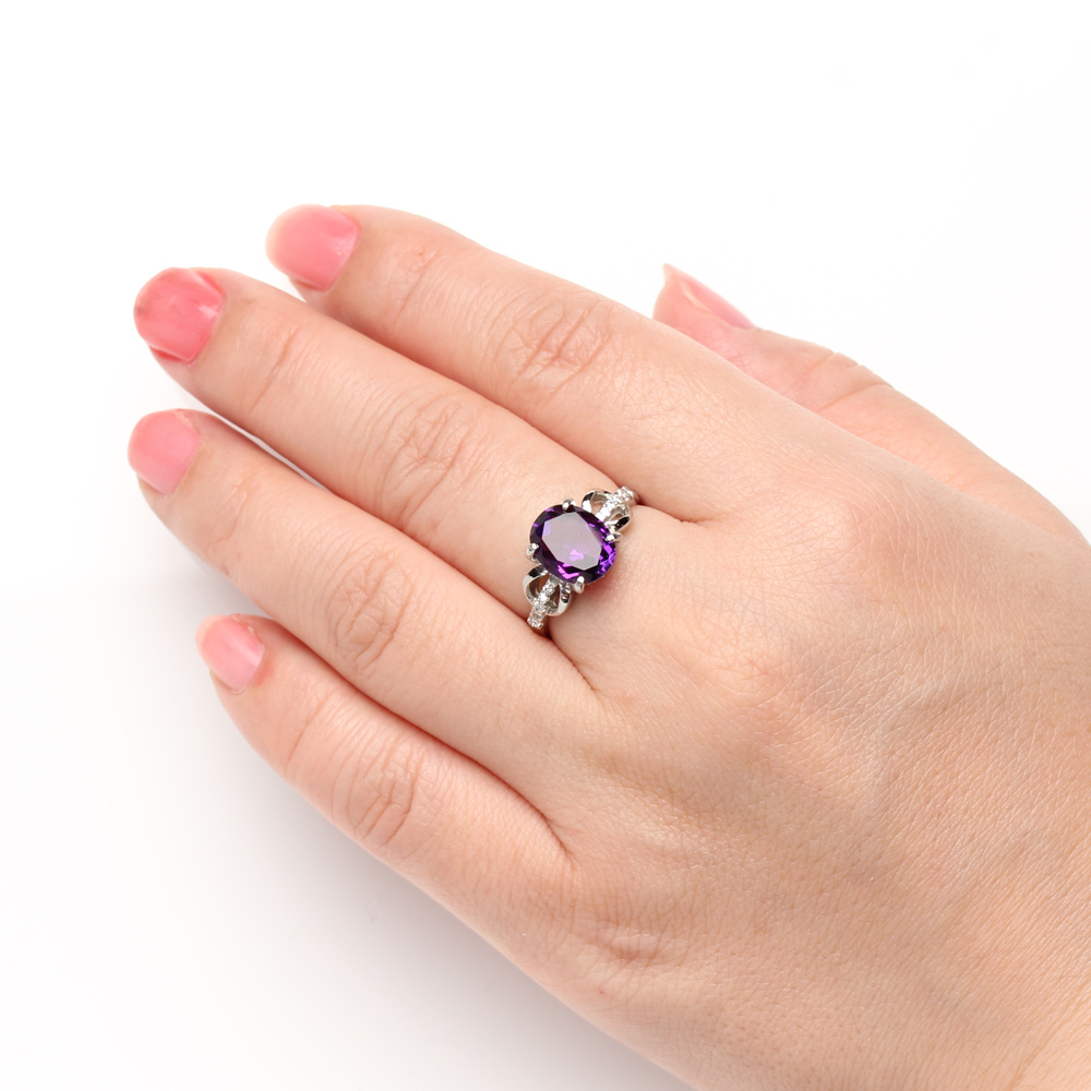 【雅紅珠寶】天然紫水晶戒指-8*10mm-925銀飾-活圍設計
