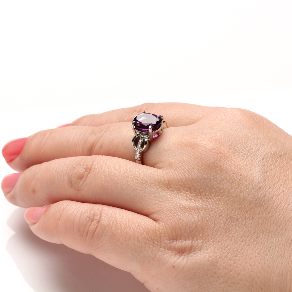 【雅紅珠寶】天然紫水晶戒指-8*10mm-925銀飾-活圍設計