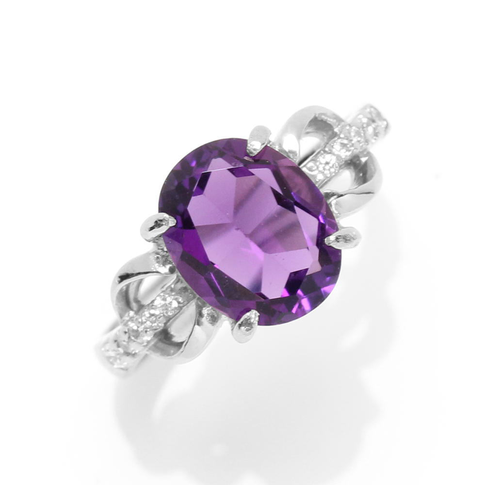 【雅紅珠寶】天然紫水晶戒指-8*10mm-925銀飾-活圍設計