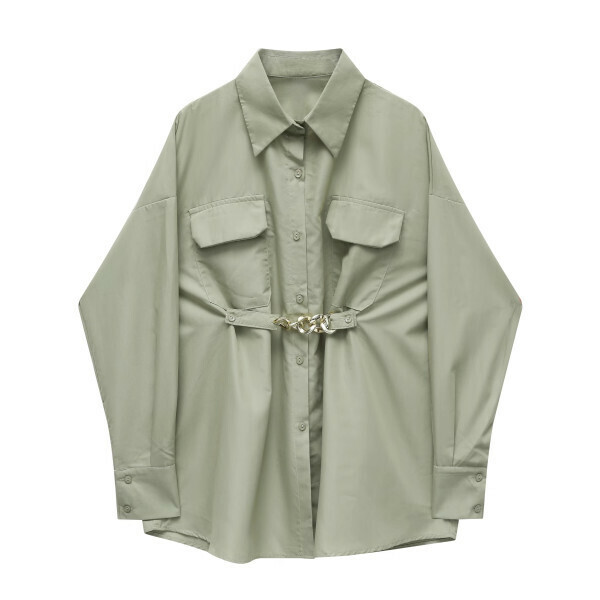 Hot selling waist long sleeve shirt (green) (S-L size) (contact customer service after placing order to confirm delivery size)