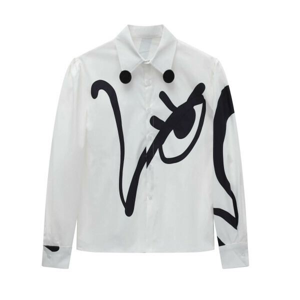 Hot selling black and white artistic embroidery shirt (white) (XS-L size) (contact customer service after placing the order to confirm the delivery size)