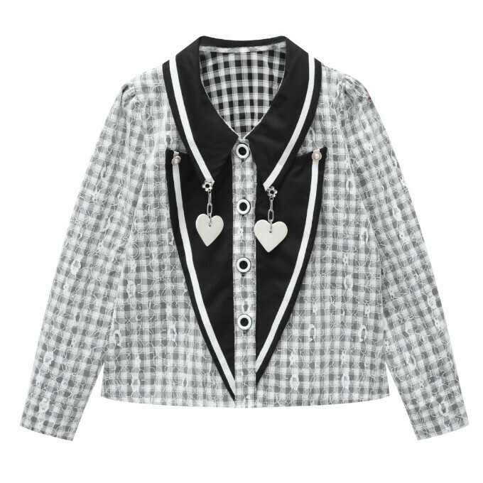 Hot selling lace chain plaid long-sleeved shirt (picture color) (S-L size) (contact customer service after placing the order to confirm the delivery size)
