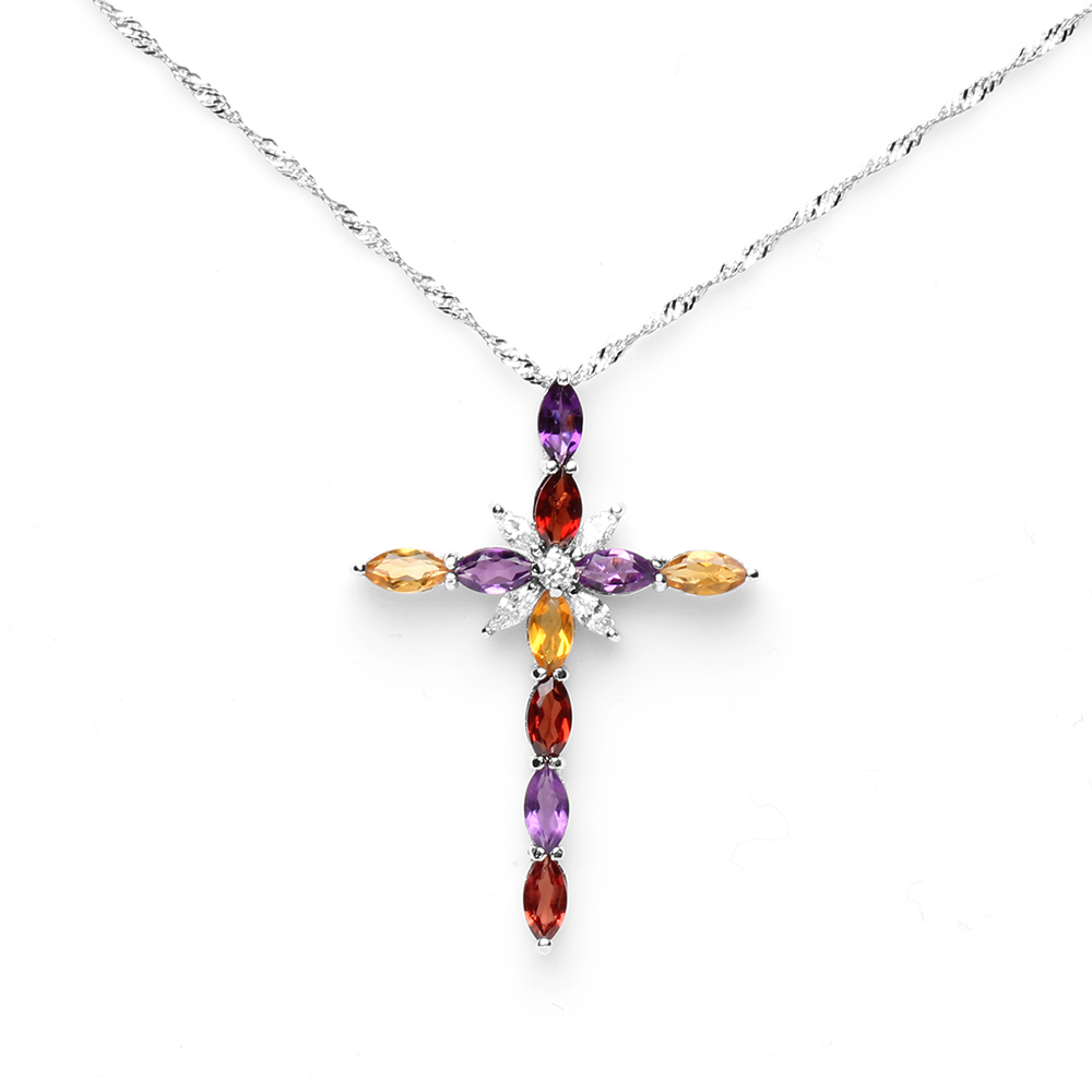 【雅紅珠寶】天然十字架水晶項鍊-3*6mm-10顆-925銀飾-N0383