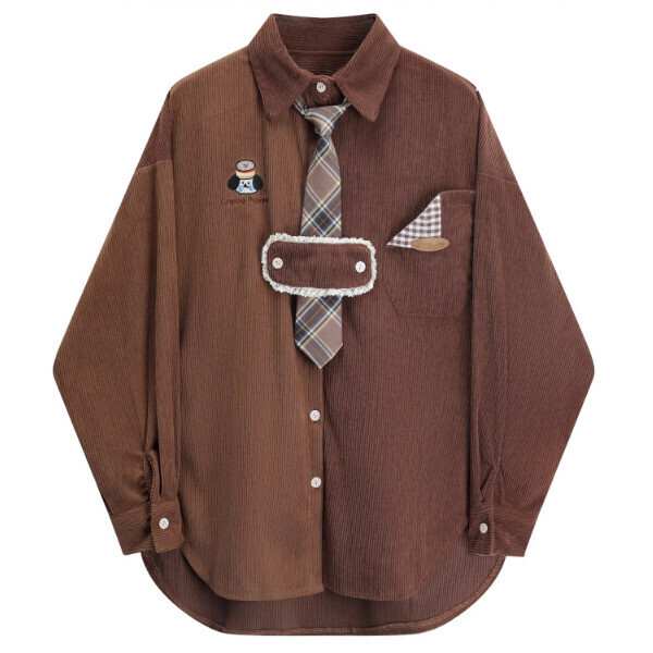 Hot selling contrasting color corduroy shirt (coffee color) (S-L size) (contact customer service after placing the order to confirm the delivery size)