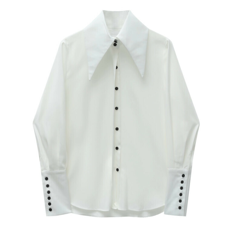 Hot selling point collar long-sleeved shirt (white) (S-XL size) (contact customer service after placing the order to confirm the delivery size)
