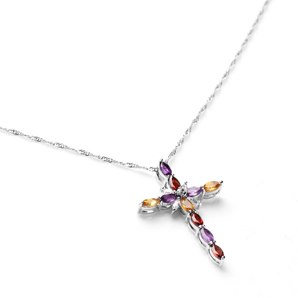 【雅紅珠寶】天然十字架水晶項鍊-3*6mm-10顆-925銀飾