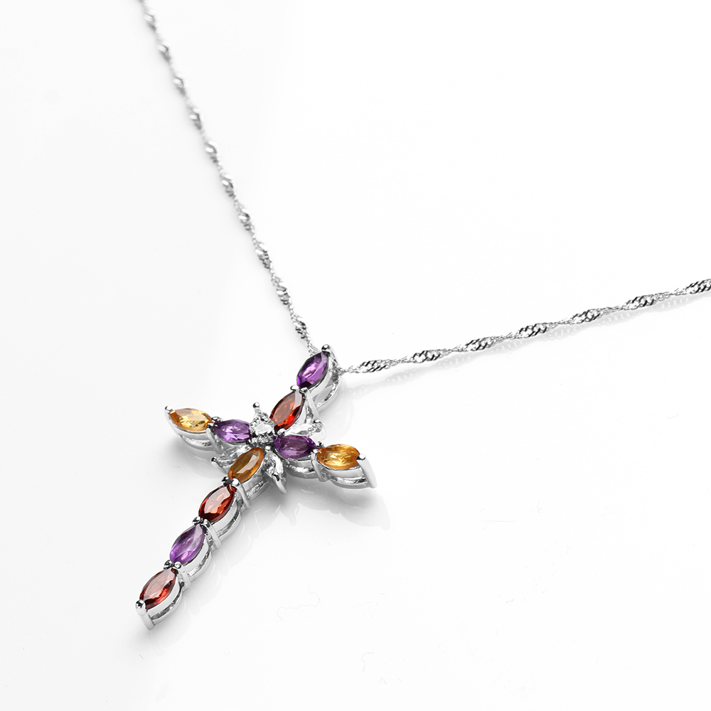 【雅紅珠寶】天然十字架水晶項鍊-3*6mm-10顆-925銀飾