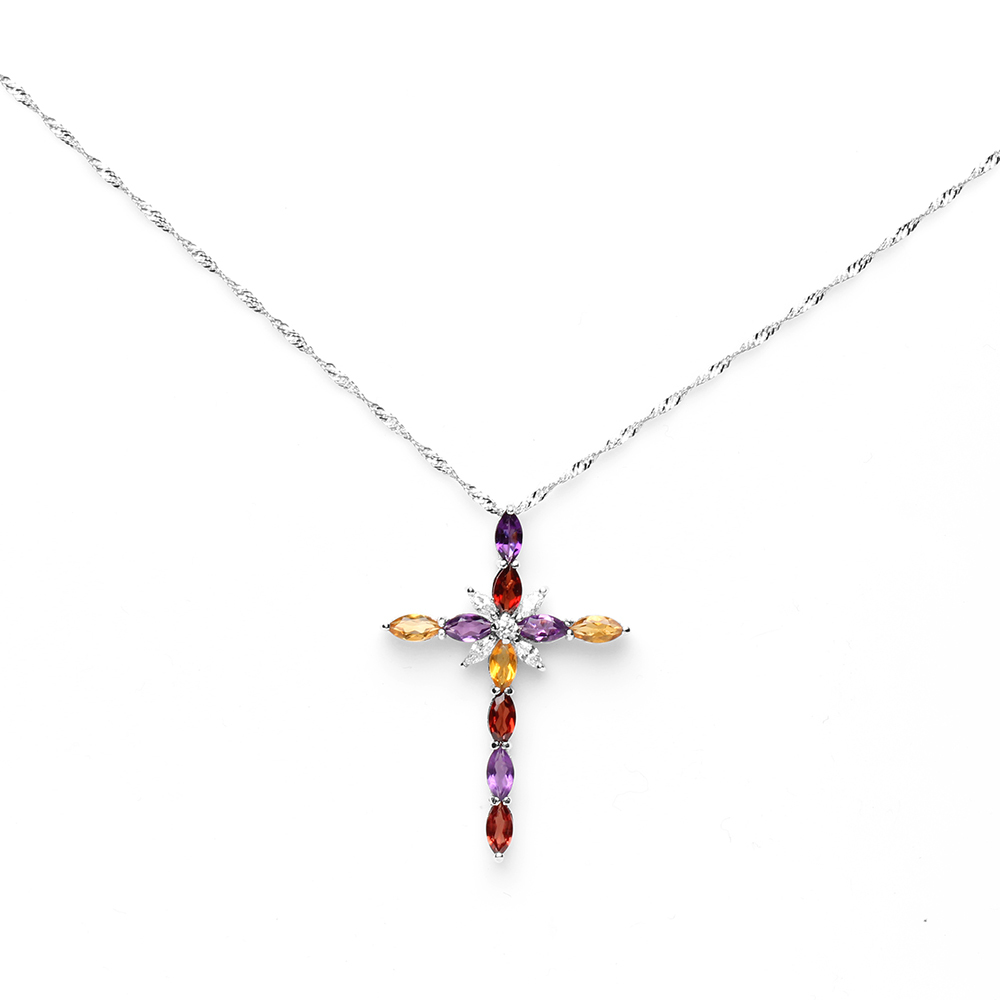 【雅紅珠寶】天然十字架水晶項鍊-3*6mm-10顆-925銀飾