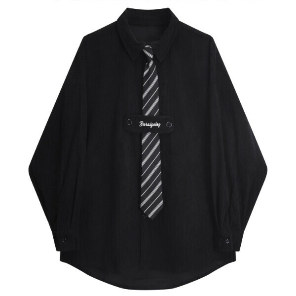 Hot selling corduroy long-sleeved shirt (black) (M-2XL size) (contact customer service after placing the order to confirm the delivery size)