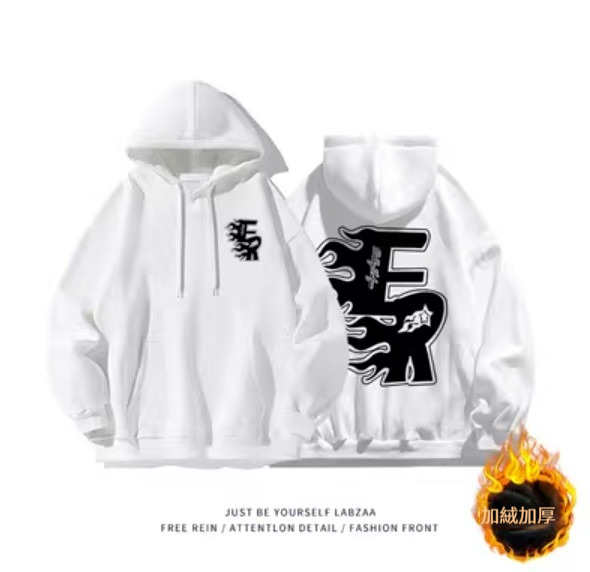激抵連帽衛衣【M-3XL】【白色-加絨加厚】(下單後聯絡客服確認發貨尺碼) 
