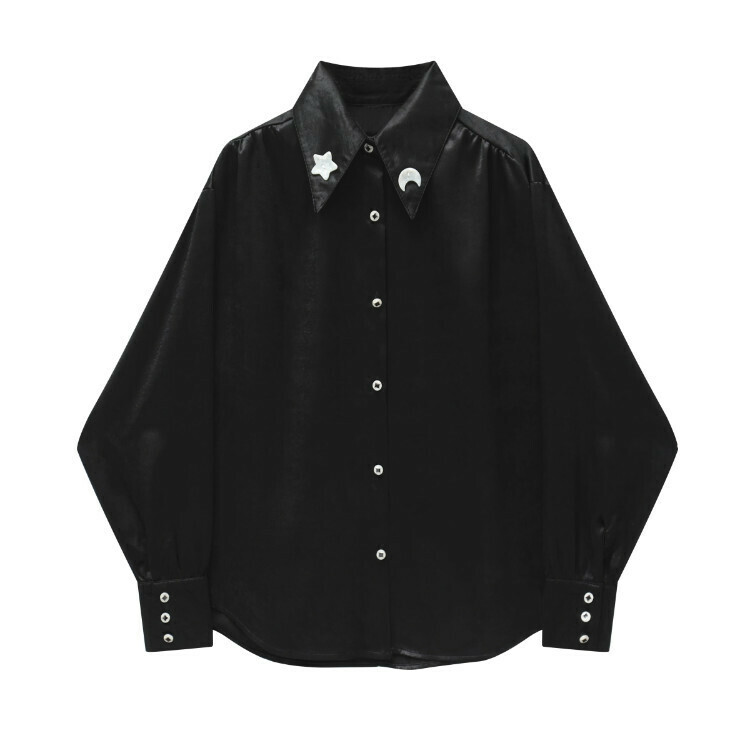 Hot selling pearlescent satin long-sleeved shirt (black) (size S-L) (contact customer service after placing order to confirm delivery size)