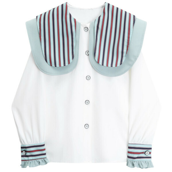 Hot selling navy collar loose shirt (white) (S-L size) (contact customer service after placing order to confirm delivery size)