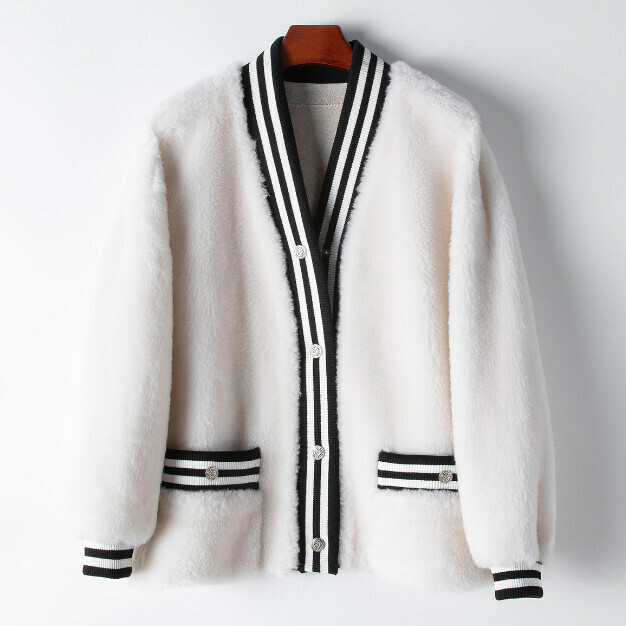 Hot-selling grained fur casual jacket (M-XL size) (white) (contact customer service after placing the order to confirm the delivery size)