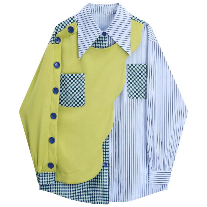 Hot selling irregular patchwork shirt (color matching) (S-L size) (contact customer service after placing the order to confirm the delivery size)