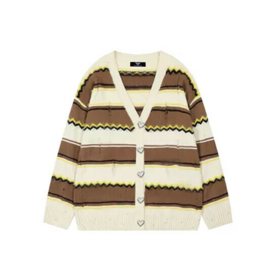Hot Selling Cardigan Dopamine Color Block Sweater [Coffee] [M-XL] (please contact customer service to confirm the delivery size after placing the order)