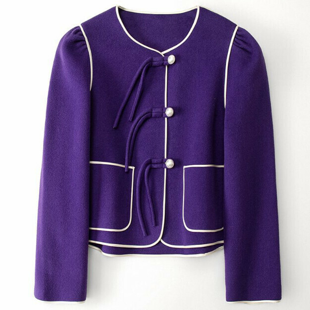 Hot selling short double-sided woolen jacket (S size) (Purple)