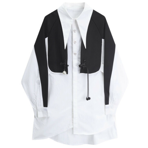 Hot selling mid-length fake two-piece shirt (picture color) (S-L size) (contact customer service after placing the order to confirm the delivery size)