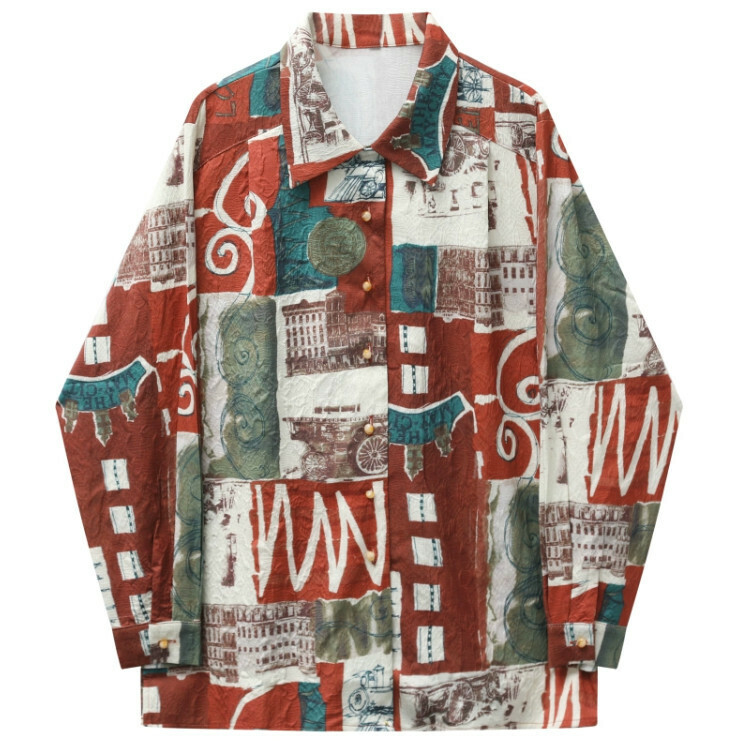 Hot selling full-print contrasting color long-sleeved shirt (picture color) (S-L size) (contact customer service after placing the order to confirm the delivery size)