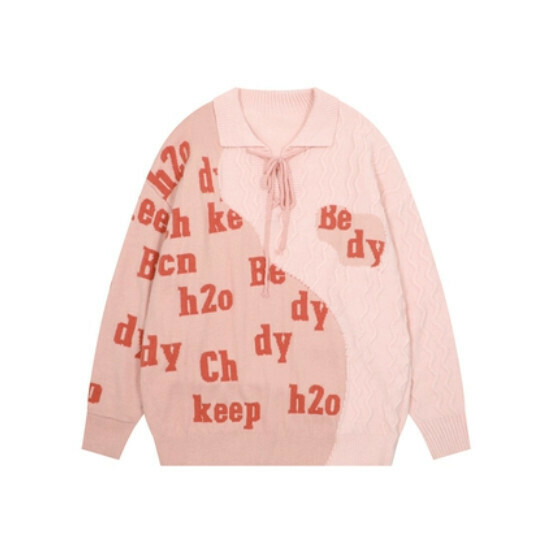 Hot Selling Lapel Spliced ​​Contrast Color Loose Knit Sweater [Pink] [M-XL] (Please contact customer service to confirm the delivery size after placing the order)