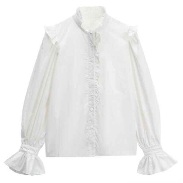 Hot selling puff sleeve lace shirt for women (white) (XS-L size) (contact customer service after placing the order to confirm the delivery size)