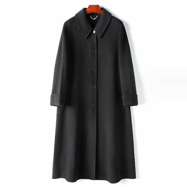 熱賣羊毛雙面呢大衣(M-2XL碼)(黑色)(下單後聯絡客服確認發貨尺碼)