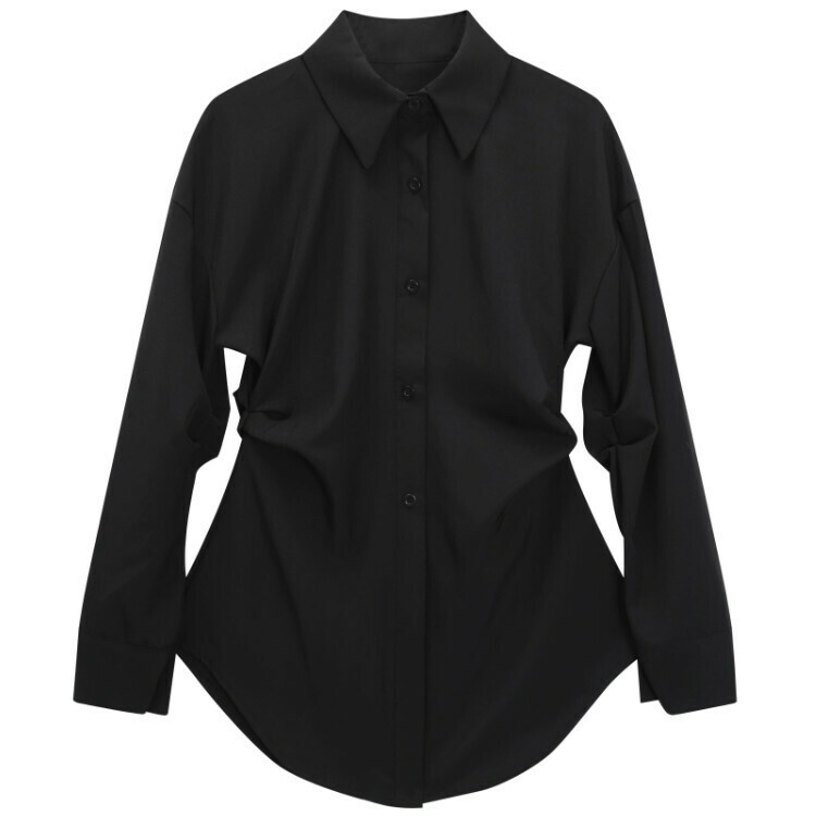 Hot selling waist long sleeve shirt (black) (S-XL size) (contact customer service after placing order to confirm delivery size)