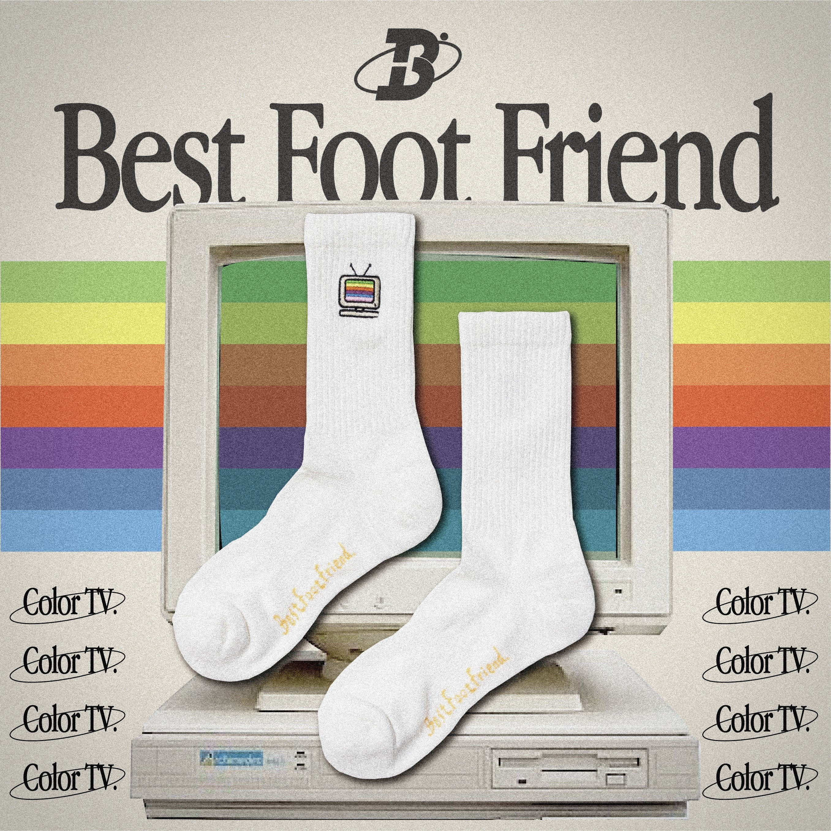 BFF Symptom Socks Color TV 白色 黑色 彩色電視機 刺繡 中筒襪 長襪【BF24006】