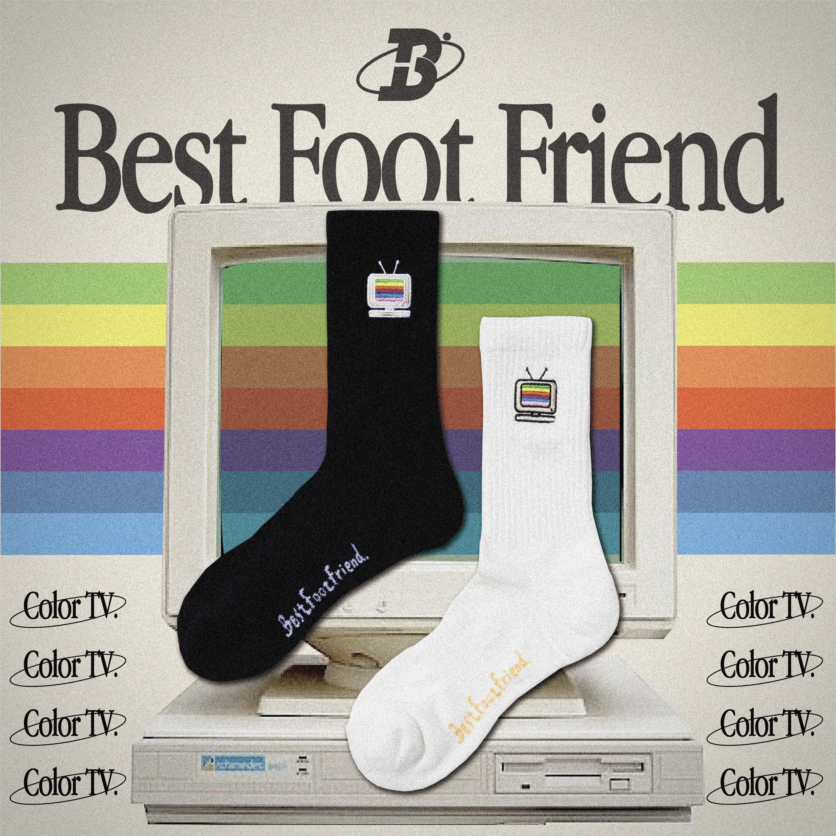 BFF Symptom Socks Color TV 白色 黑色 彩色電視機 刺繡 中筒襪 長襪【BF24006】