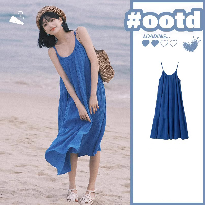Hot selling suspender dress (blue size S-XXL) (please contact customer service to confirm the delivery size after placing the order)