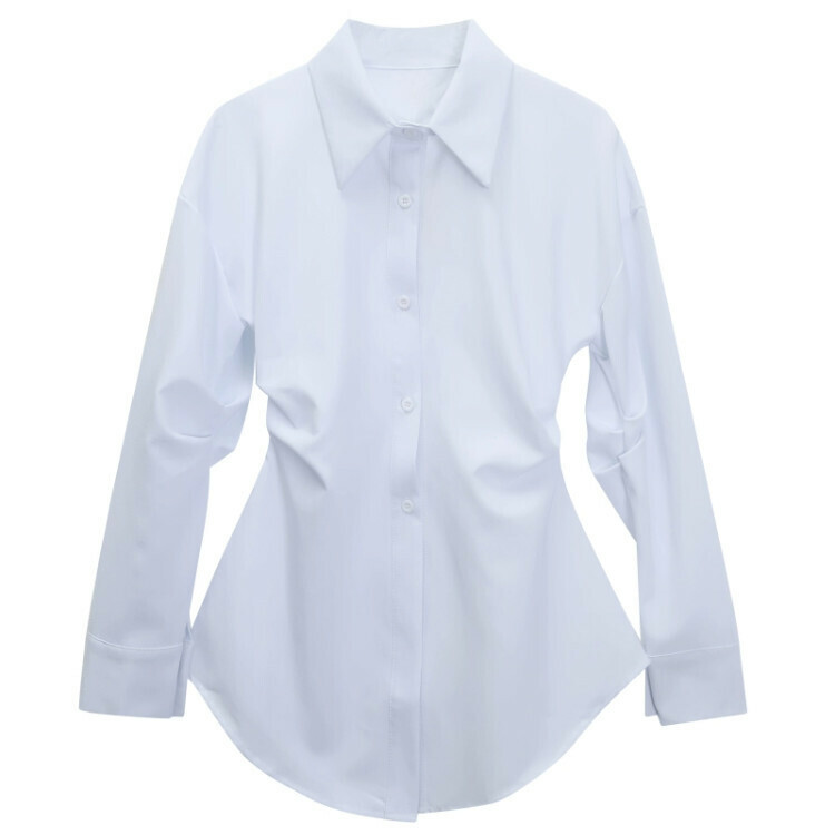 Hot selling waist long-sleeved shirt (white) (S-XL size) (contact customer service after placing the order to confirm the delivery size)