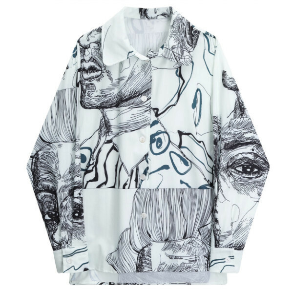 Hot selling printed long-sleeved shirt (picture color) (S-XL size) (contact customer service after placing order to confirm delivery size)