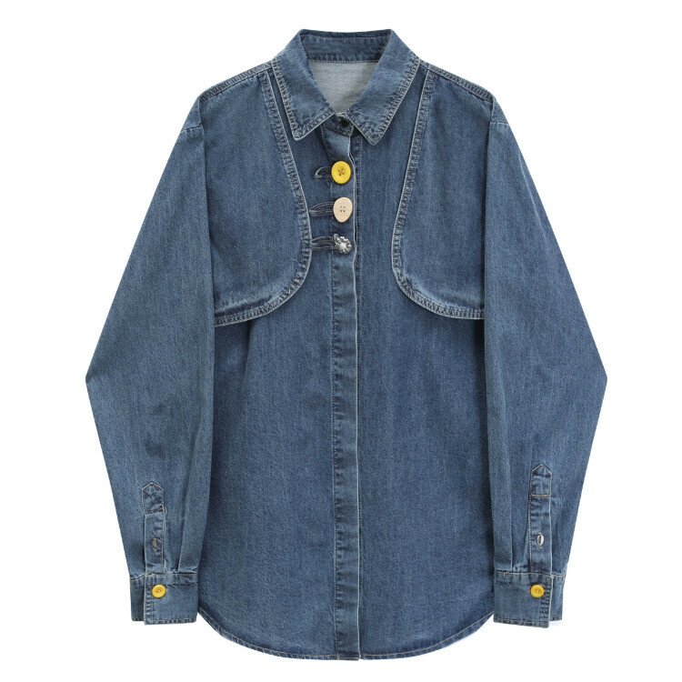Hot selling mid-length denim shirt (light blue) (one size fits all)