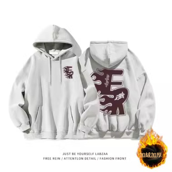熱賣連帽衛衣【M-3XL】【白灰色-加絨加厚】(下單後聯絡客服確認發貨尺碼) 