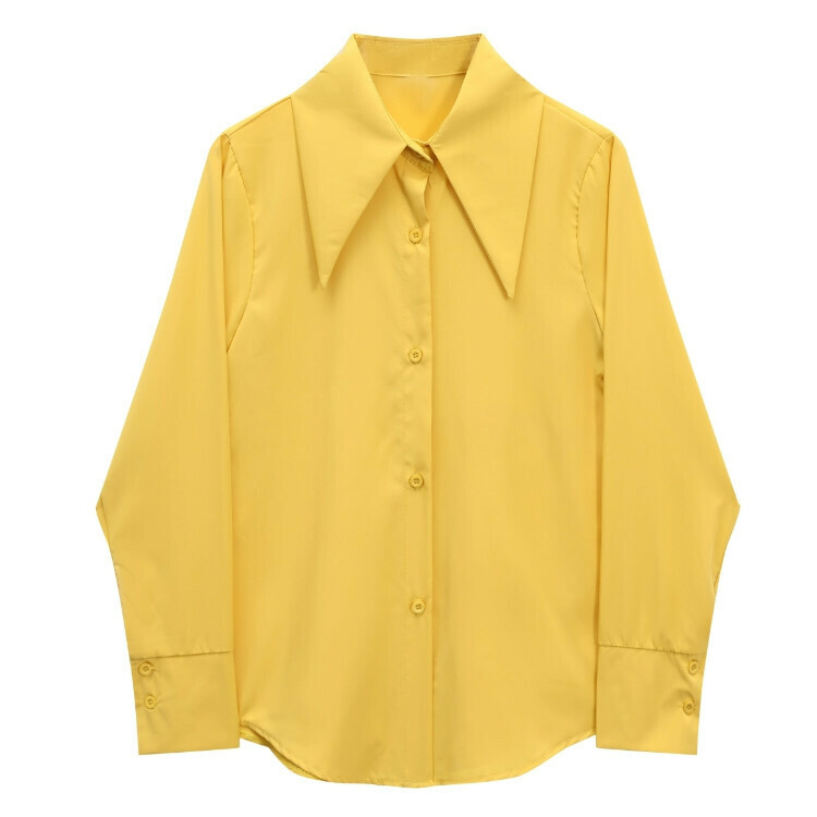Hot selling long-sleeved point collar shirt (yellow) (S-L size) (contact customer service after placing the order to confirm the delivery size)