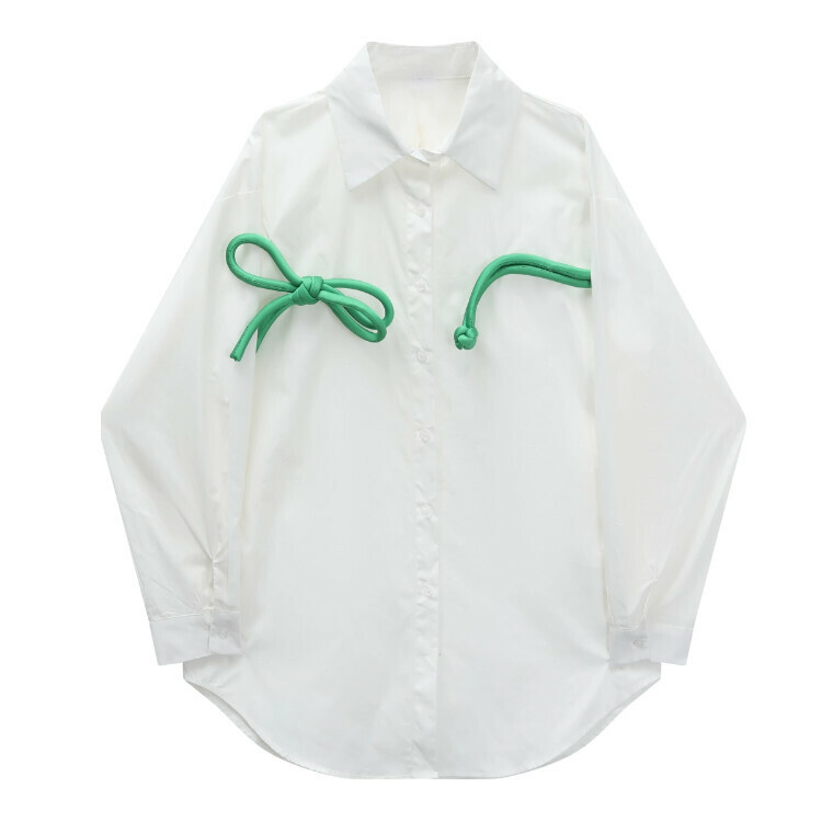 Hot selling Chinese knot contrasting color white shirt (white) (SX-L size) (contact customer service after placing the order to confirm the delivery size)