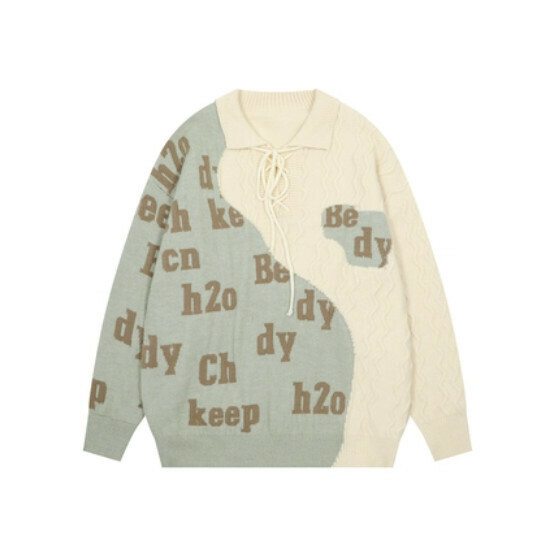Hot Selling Lapel Spliced ​​Contrast Color Loose Knit Sweater [Green] [M-XL] (Please contact customer service to confirm the delivery size after placing the order)
