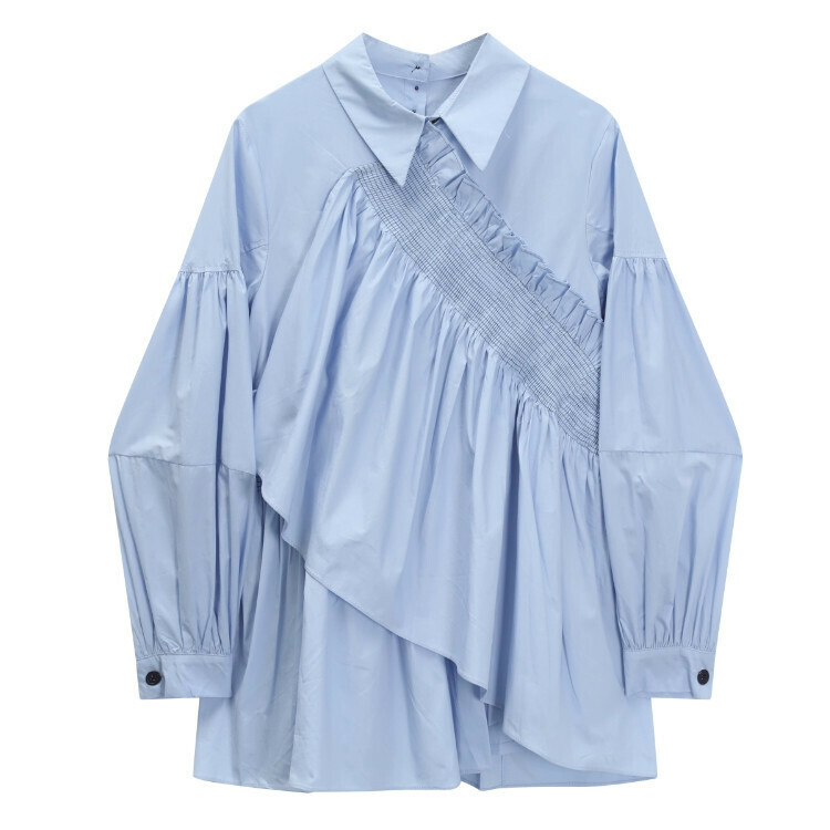 Hot selling irregular pleated shirt (light blue) (S/M size) (contact customer service after placing order to confirm delivery size)