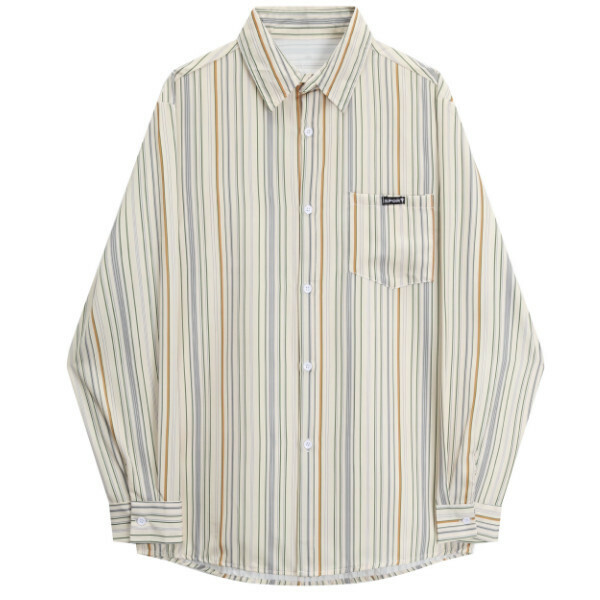 Hot selling striped long shirt (apricot color) (M-2XL size) (contact customer service after placing the order to confirm the delivery size)